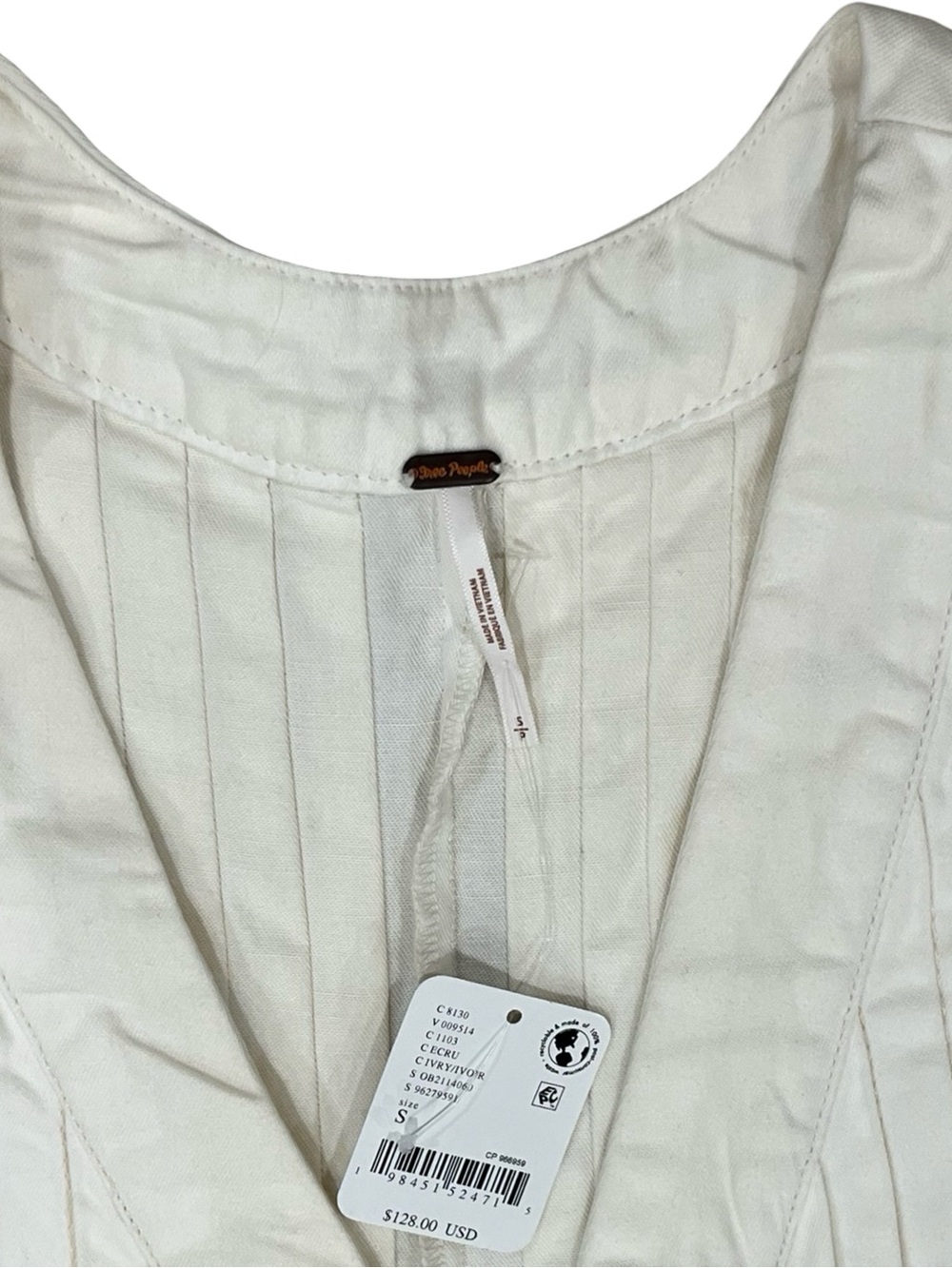 Free People Webster Romper Ecru Cream Pintuck Tie Front Cotton NWT Small - Picture 10 of 13